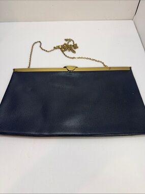 Classic Navy Frame Clutch with Gold Chain